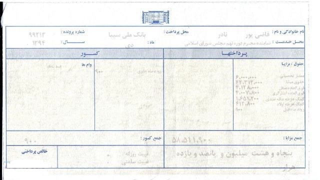 فیش حقوقی یک نماینده مجلس