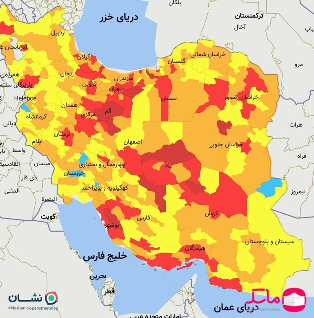 آخرین رنگ‌بندی کرونایی شهر‌های کشور/۷۷ شهر در وضعیت قرمز کرونا