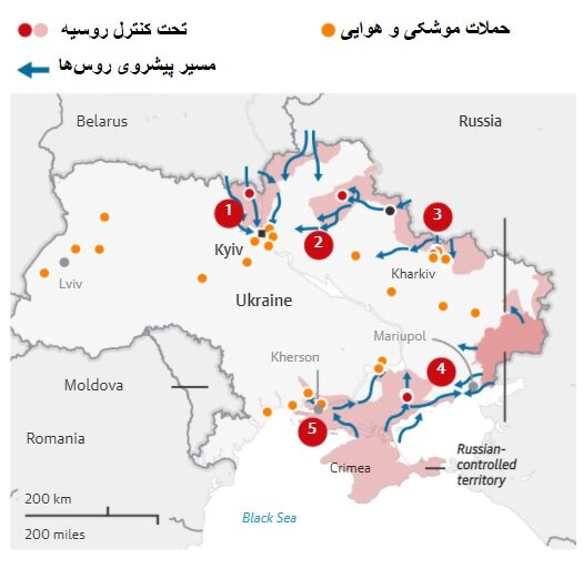 نقشه جنگ روسیه و اوکراین