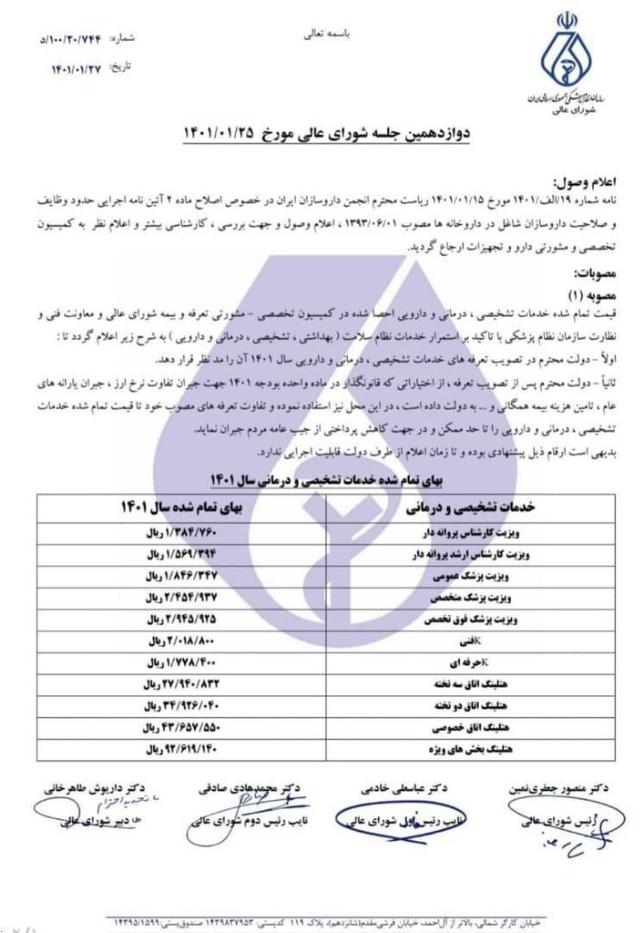 تعرفه‌ ویزیت پزشکان در ۱۴۰۱