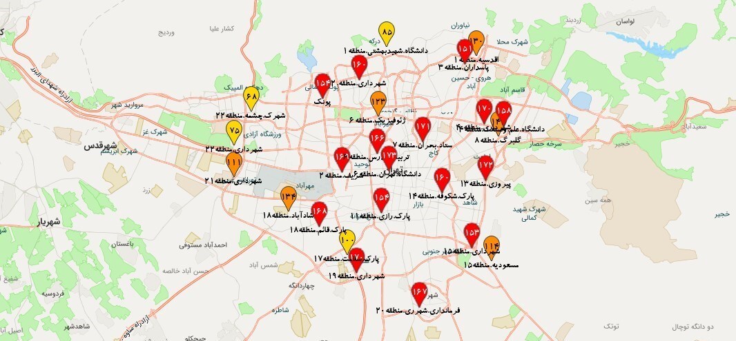 جدول آلودگی هوای تهران