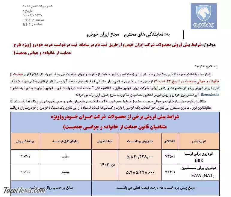 پیش فروش ۲ محصول ایران خودرو از فردا آغاز می شود +جدول قیمت