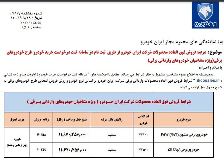 آغاز فروش ۲ محصول ایران خودرو از امروز+ شرایط و مهلت ثبت نام