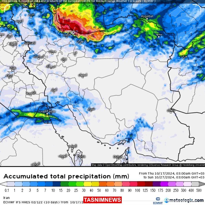 پیش‌بینی سامانه‌های جهانی هواشناسی از بارش‌های سنگین در این مناطق ایران