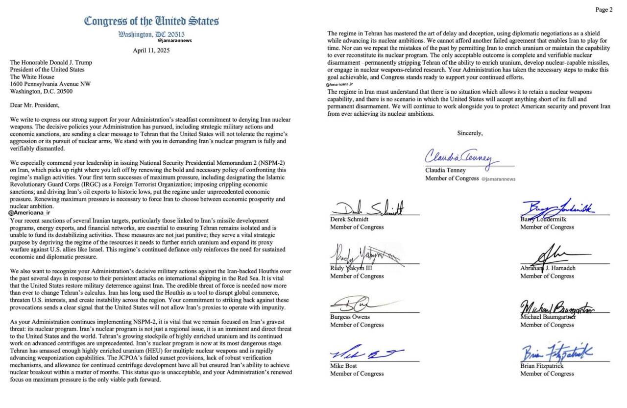 نامه نمایندگان کنگره آمریکا: ایران باید از هرگونه غنیسازی اورانیوم محروم شود نامه نمایندگان کنگره آمریکا: ایران باید از هرگونه غنیسازی اورانیوم محروم شود