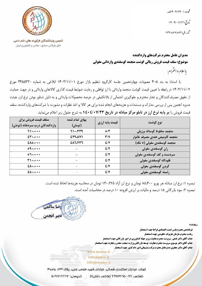 قیمت گوشت وارداتی اعلام شد قیمت گوشت وارداتی اعلام شد