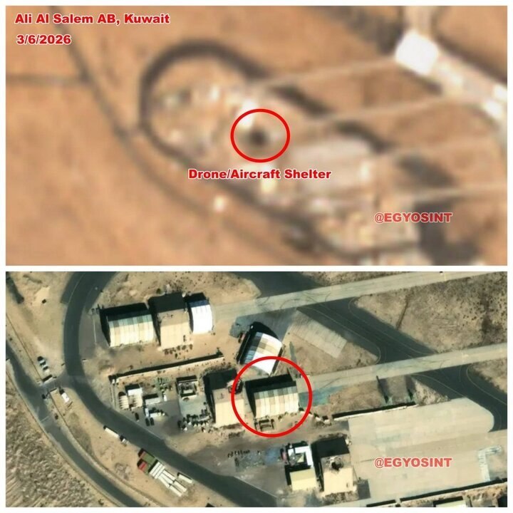 تصاویر ماهوارهای جدید نشاندهنده آسیب به پایگاه هوایی آمریکا در کویت است تصاویر ماهوارهای جدید نشاندهنده آسیب به پایگاه هوایی آمریکا در کویت است